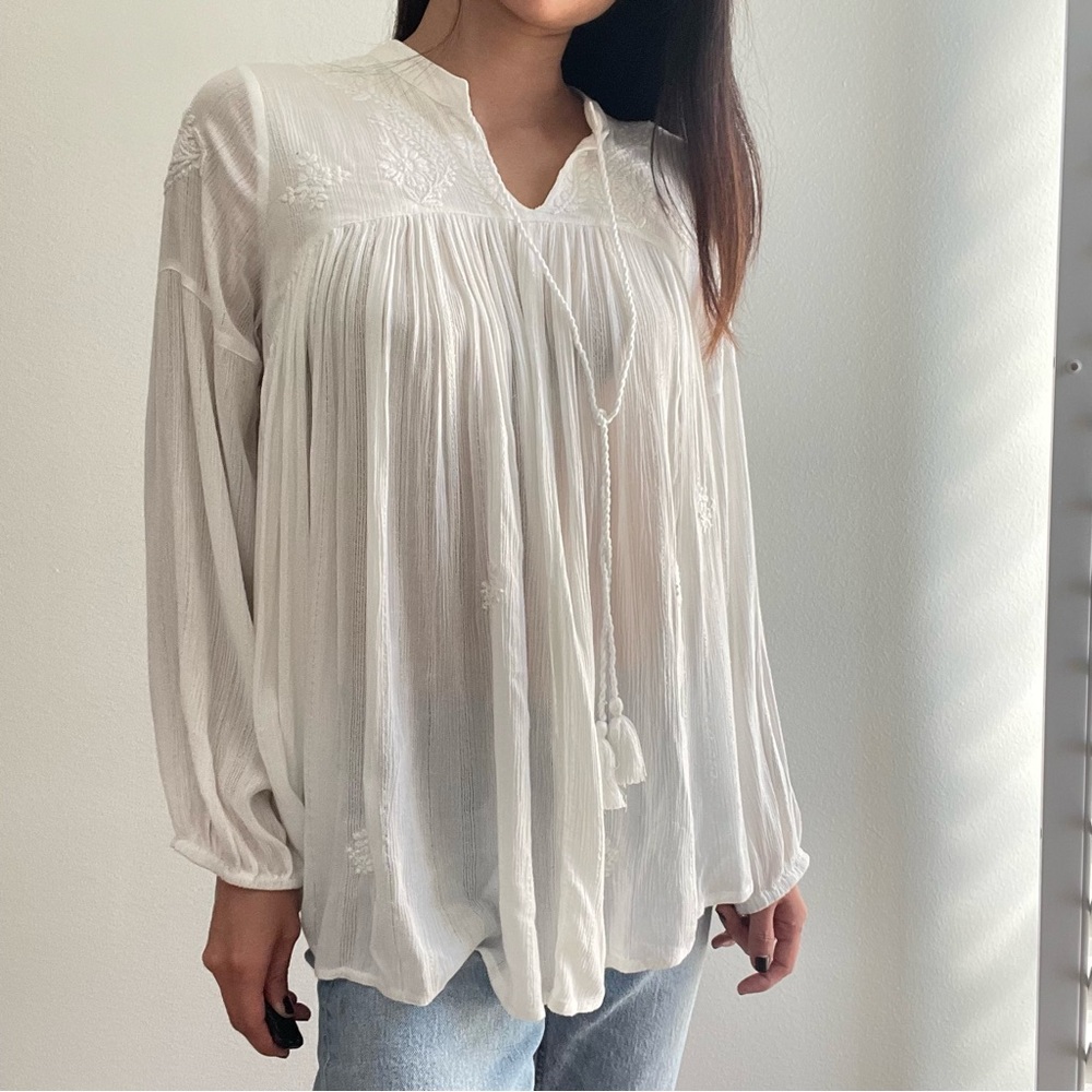 NEW Rachel Zoe Peasant Style Split Neck Top
